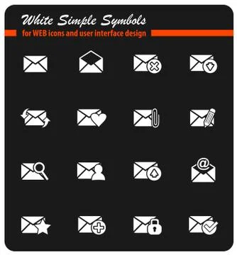 Mail and envelope icons set Stock Illustration