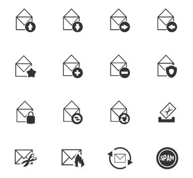 Mail and envelope icons set Stock Illustration