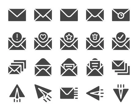 Mail and envelope solid icon set イラスト素材