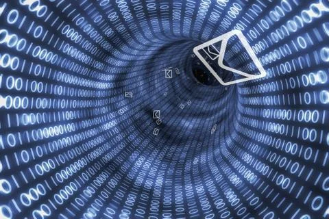 Mail and internet communication concept. Binary tunnel. 3D rendered illustration 스톡 일러스트