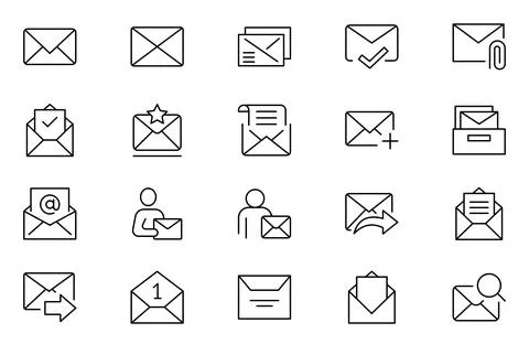 Mail and message line icon set. Pixel perfect. Contact and Communication Ic.. Stock Illustration