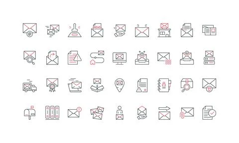 Mail and online message, notification, email attachment, correspondence line Stock Illustration