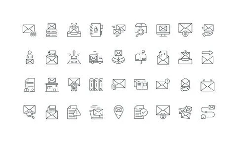 Mail and online message, notification, email attachment, correspondence line Stock Illustration