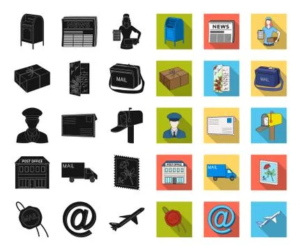 Mail and postman black,flat icons in set collection for design. Mail and 库存插图