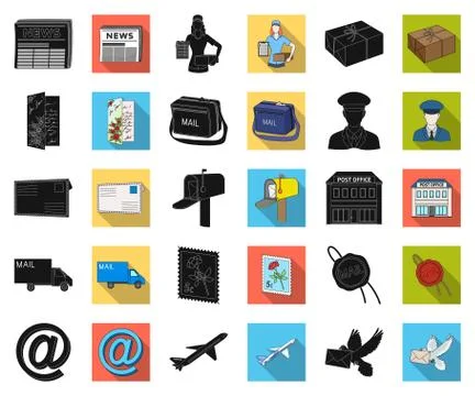 Mail and postman black,flat icons in set collection for design. Mail and Stockillustratie
