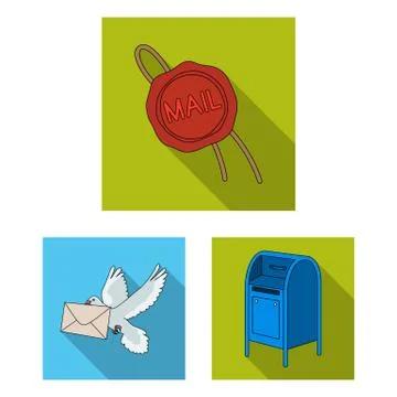 Mail and postman flat icons in set collection for design. Mail and equipment Illustration