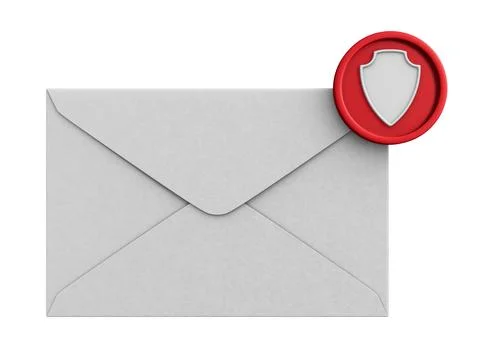 Mail and shield on white background. Isolated 3D illustration Stockillustratie