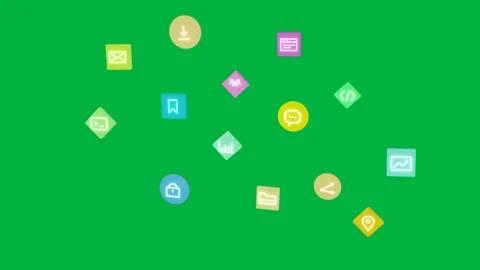 Mail appearing starting icons forming glowing cluster then scaling off Stock Footage 334726975