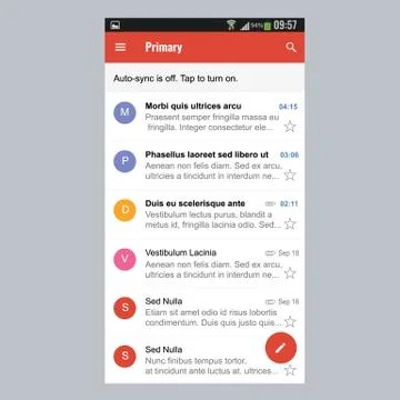 Mail application screenshot vector illustration. Stock Illustration