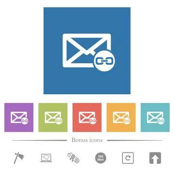 Mail attachment flat white icons in square backgrounds Stock Illustration