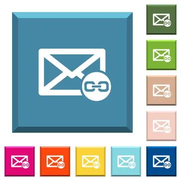 Mail attachment white icons on edged square buttons Stock Illustration