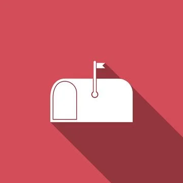 Mail box icon isolated with long shadow. Mailbox icon. Mail postbox on pole with Stock Illustration