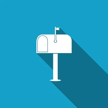 Mail box icon isolated with long shadow. Mailbox icon. Mail postbox on pole with Stock Illustration