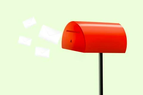 Mail box illustration in the flat style. Open red mail box with envelopes Stock Illustration
