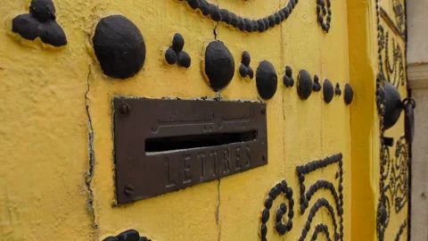Mail box for letters on classic door of house in old medina of Tunis Tunisia Stock Footage 334377587