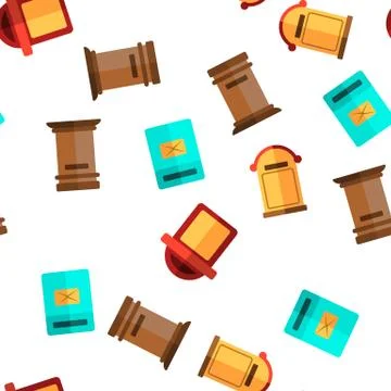 Mail Box, Post Linear And Flat Vector Seamless Pattern Illustrazione stock