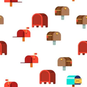 Mail Box, Post Linear And Flat Vector Seamless Pattern Stock Illustration