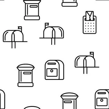 Mail Box, Post Linear And Flat Vector Seamless Pattern Stock Illustration
