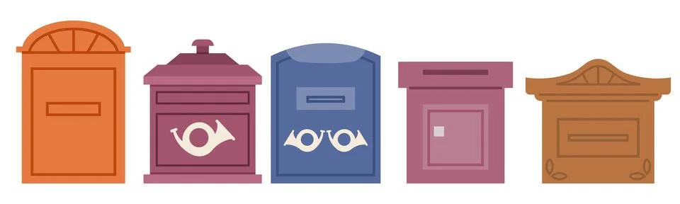 Mail box vector set post mailbox, postal letterbox mailing and postboxes for Stock Illustration