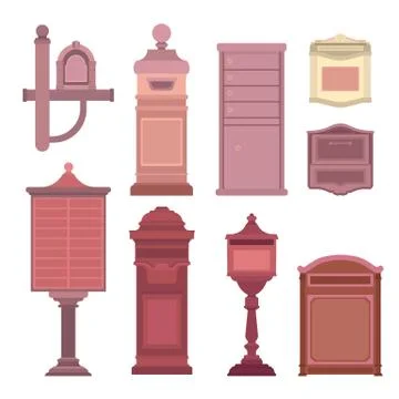 Mail boxes collection in flat style. Postbox icon set isolated on white. Vector Stock-Illustration