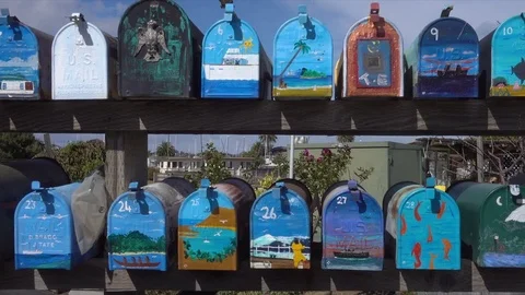 Mail boxes of Floating homes, Sausalito, San Francisco, California 库存影片 84270466