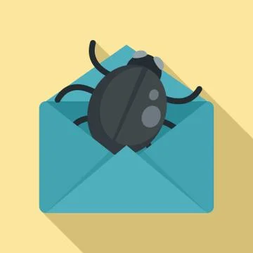 Mail bug icon, flat style Stock Illustration