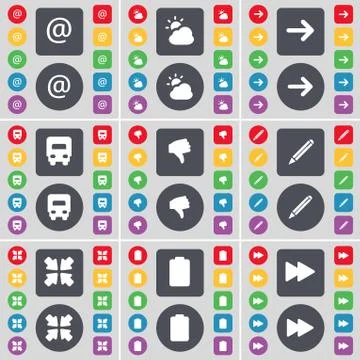 Mail, Cloud, Arrow right, Truck, Dislike, Pencil, Deploying screen, Battery, Rew イラスト素材