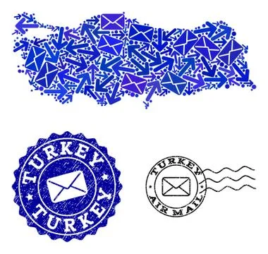 Mail Communication Collage of Mosaic Map of Turkey and Distress Stamps 스톡 일러스트