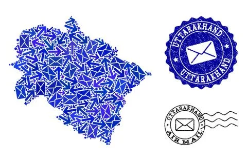 Mail Communication Composition of Mosaic Map of Uttarakhand State and Textured Illustrazione stock