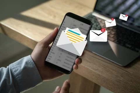 Mail Communication Connection message to mailing contacts phone Global Lett.. Stock Photos