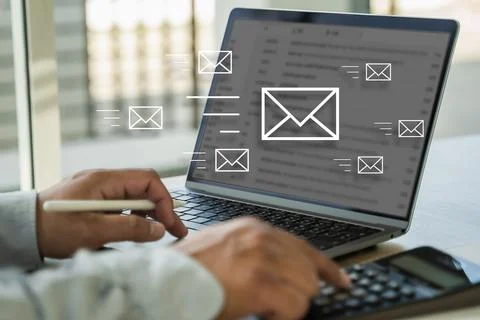 Mail Communication Connection message to mailing contacts phone Global Lett.. Stock Photos
