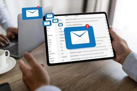 Mail Communication Connection message to mailing contacts phone Global Lett.. Stock Photos
