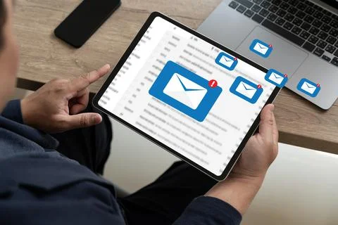 Mail Communication Connection message to mailing contacts phone Global Lett.. Stock Photos