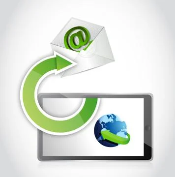 Mail communication using tablet. illustration design over white Illustrazione stock