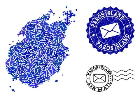 Mail Delivery Collage of Mosaic Map of Paros Island and Grunge Stamps 库存插图