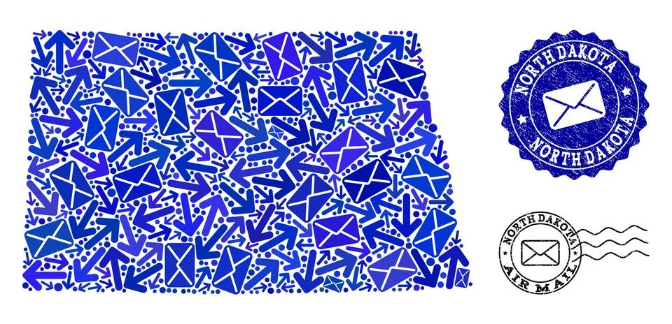 Mail Delivery Composition of Mosaic Map of North Dakota State and Scratched 스톡 일러스트