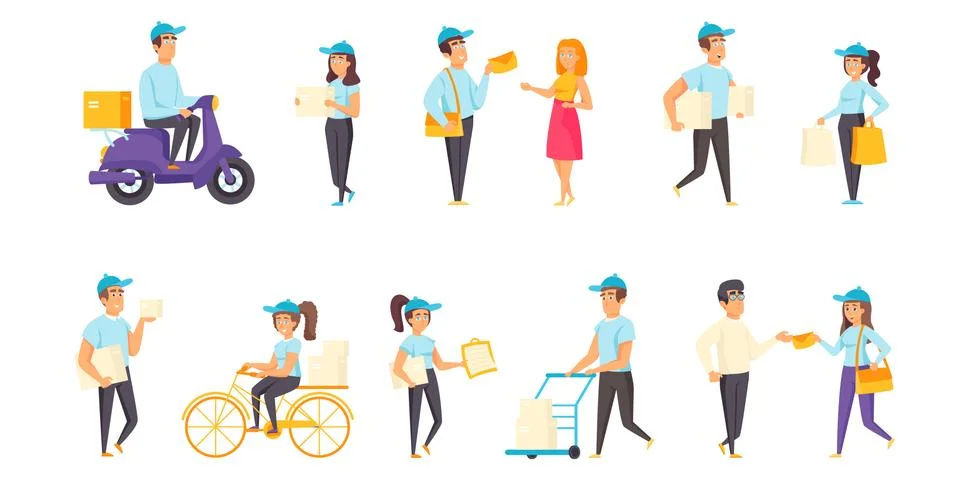 Mail delivery flat vector illustrations set Stock Illustration