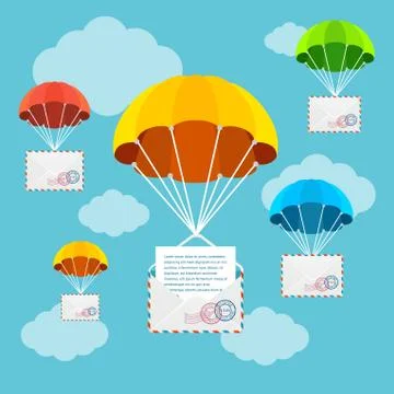 Mail Delivery Parachute in Sky. Vector 스톡 일러스트