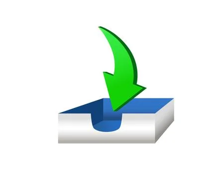 Mail, document paper tray icon with green down arrow for email outbox 스톡 일러스트
