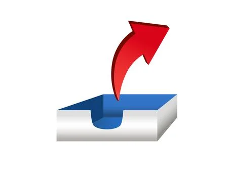 Mail, document paper tray icon with red up arrow for email outbox Stock Illustration