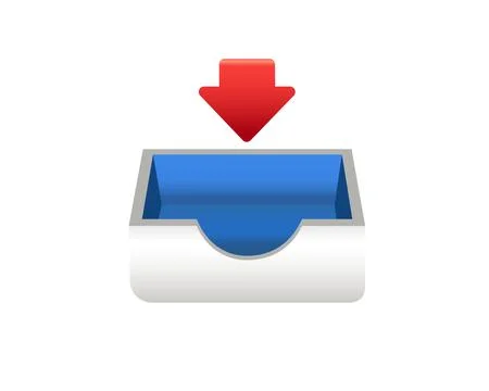 Mail, document paper tray icon with red down arrow for email inbox Illustrazione stock