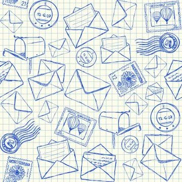 Mail doodles seamless pattern Stock Illustration