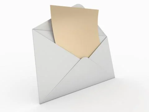 Mail. envelope and empty letter on white background.  3d Illustrazione stock