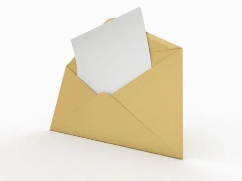 Mail. envelope and empty letter on white background.  3d Stock Illustration