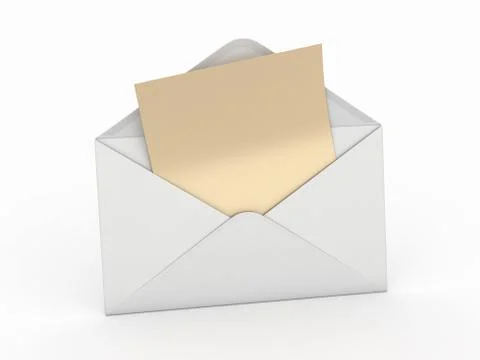 Mail. envelope and empty letter on white background.  3d Stock Illustration