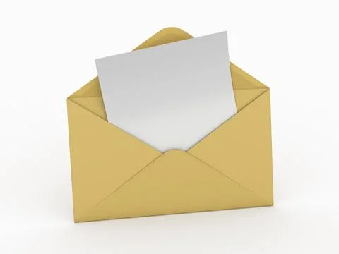 Mail. envelope and empty letter on white background.  3d Stock Illustration