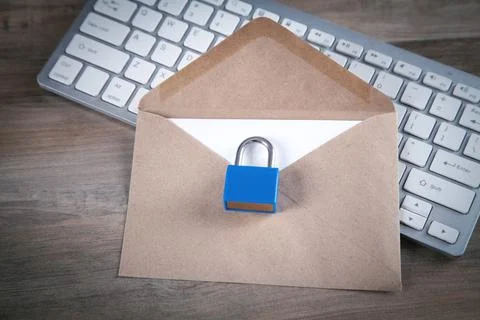 Mail envelope, computer keyboard and padlock. Security Stock Photos