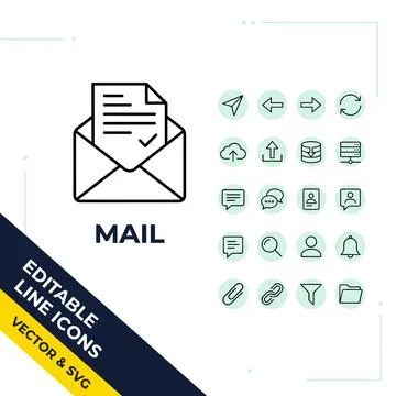 Mail envelope with document and checkmark icon, surrounded by a grid of edi.. 스톡 일러스트