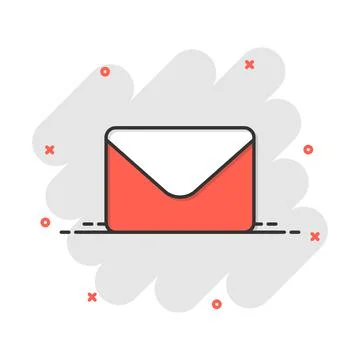 Mail envelope icon in comic style. Receive email letter spam vector cartoon i Stock Illustration