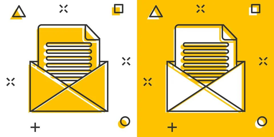 Mail envelope icon in comic style. Email message vector cartoon illustration  Stock Illustration